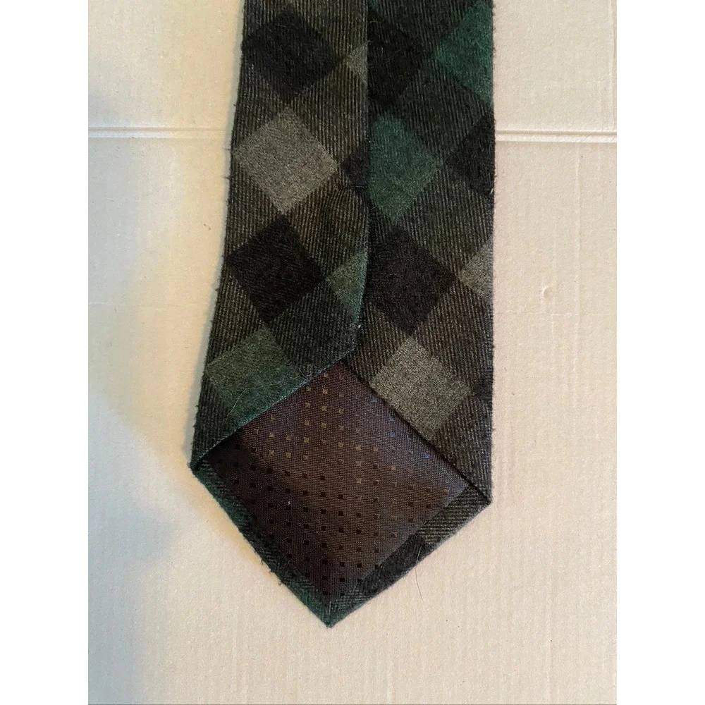 Stacy Adams Slim Necktie Green Grey Black Buffalo Plaid Microfiber Handmade